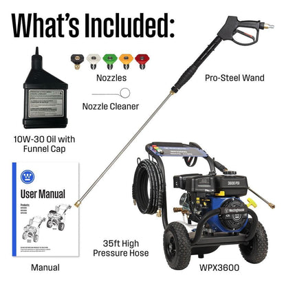 Westinghouse 3600 PSI 2.7 GPM 212cc Gas Powered Triplex Pump Cold Water Pressure Washer with 5-Quick Connect Nozzles WPX3600