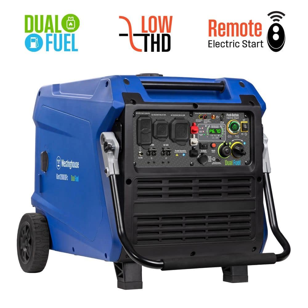 Westinghouse 12,000-Watt Remote Electric Start Dual Fuel Gas and Propane Powered Inverter Generator with CO Sensor iGen12000DFc