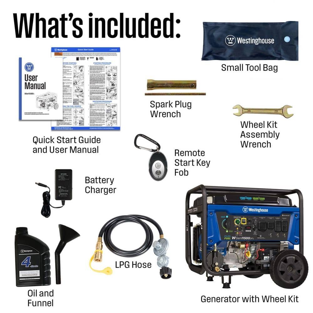 Westinghouse 14,500/11,500-Watt Remote Electric Start Dual Fuel Gas and Propane Portable Generator w/ Low THD, 50A Outlet, CO Sensor WGen11500DFc