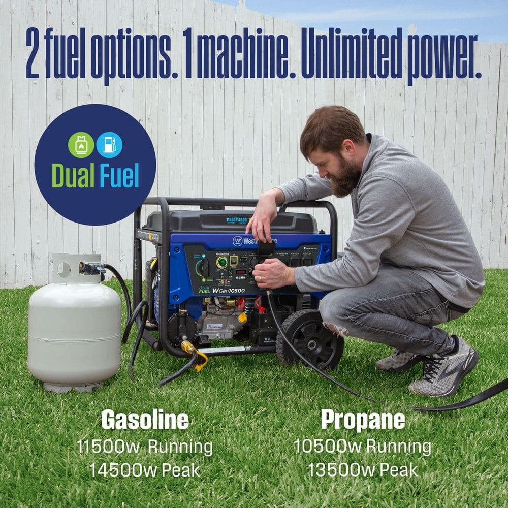 Westinghouse 14,500/11,500-Watt Remote Electric Start Dual Fuel Gas and Propane Portable Generator w/ Low THD, 50A Outlet, CO Sensor WGen11500DFc