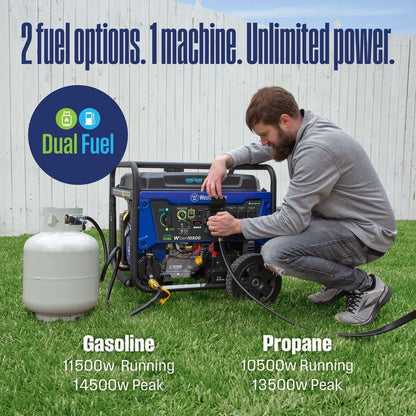 Westinghouse 14,500/11,500-Watt Remote Electric Start Dual Fuel Gas and Propane Portable Generator w/ Low THD, 50A Outlet, CO Sensor WGen11500DFc
