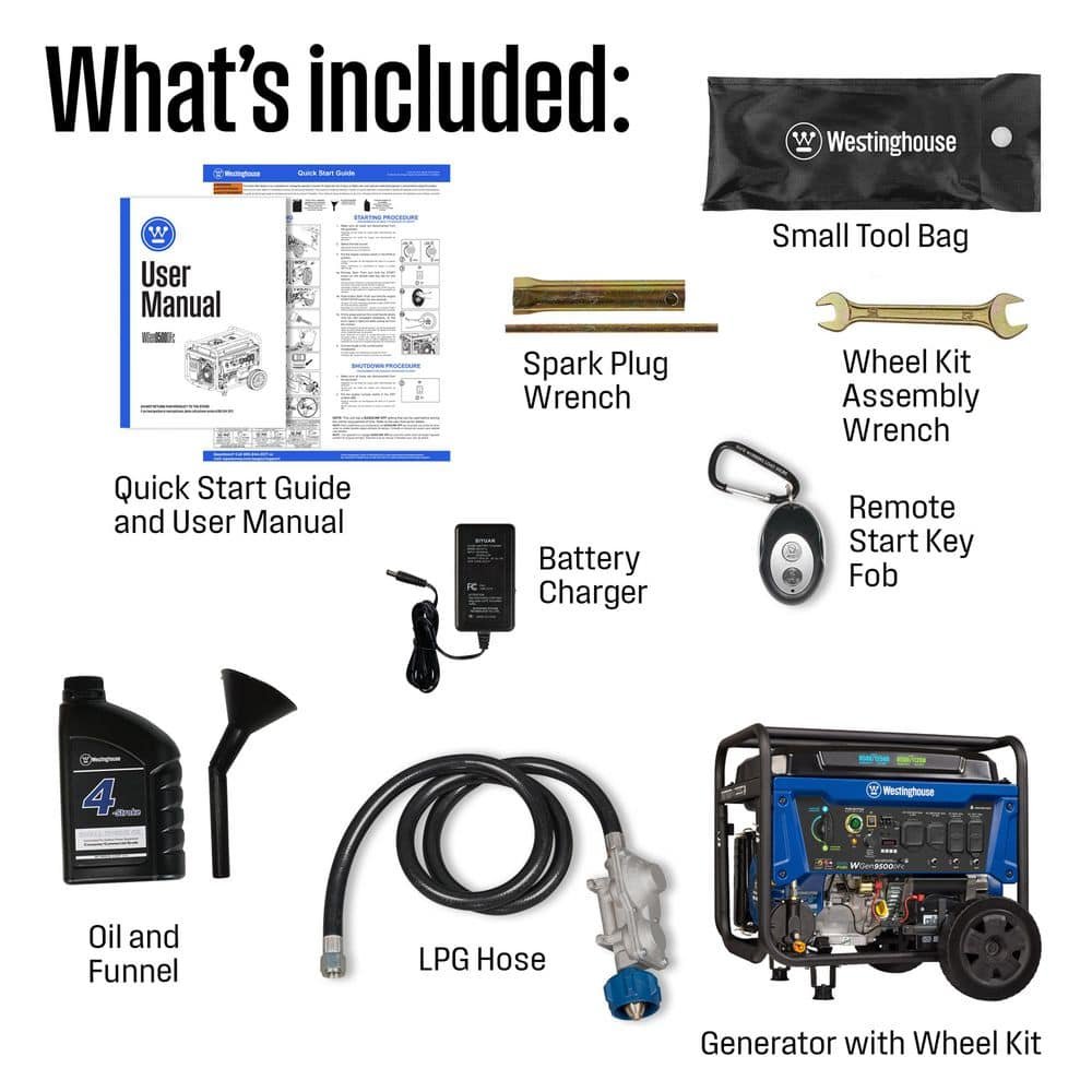 Westinghouse 12,500/9,500-Watt Remote Electric Start Dual Fuel Gas and Propane Powered Portable Generator w/ 50 Amp Outlet, CO Sensor WGen9500DFc