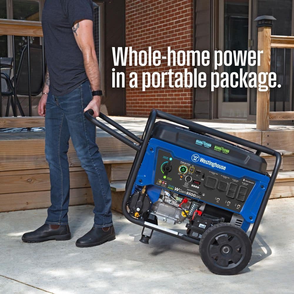 Westinghouse 12,500/9,500-Watt Remote Electric Start Dual Fuel Gas and Propane Powered Portable Generator w/ 50 Amp Outlet, CO Sensor WGen9500DFc
