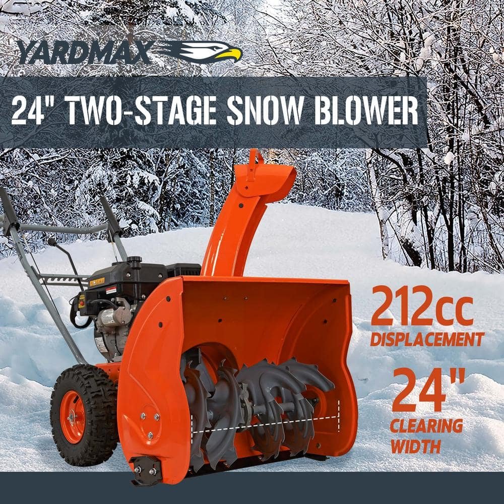 YARDMAX 24 in. 212cc Two-stage Self-propelled Gas Snow Blower with Push-button Electric Start YB6270