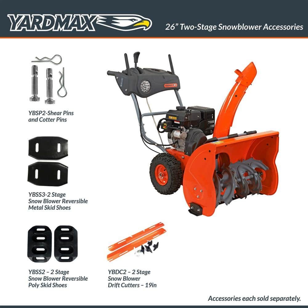 YARDMAX 26 in. 212 cc Two-stage Self-propelled Gas Snow Blower with Push-button Electric Start and Headlight YB6770