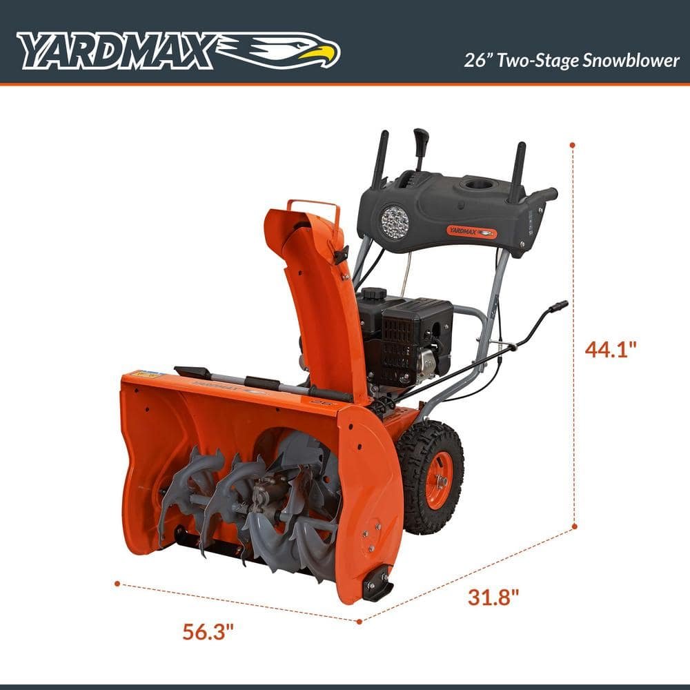 YARDMAX 26 in. 212 cc Two-stage Self-propelled Gas Snow Blower with Push-button Electric Start and Headlight YB6770