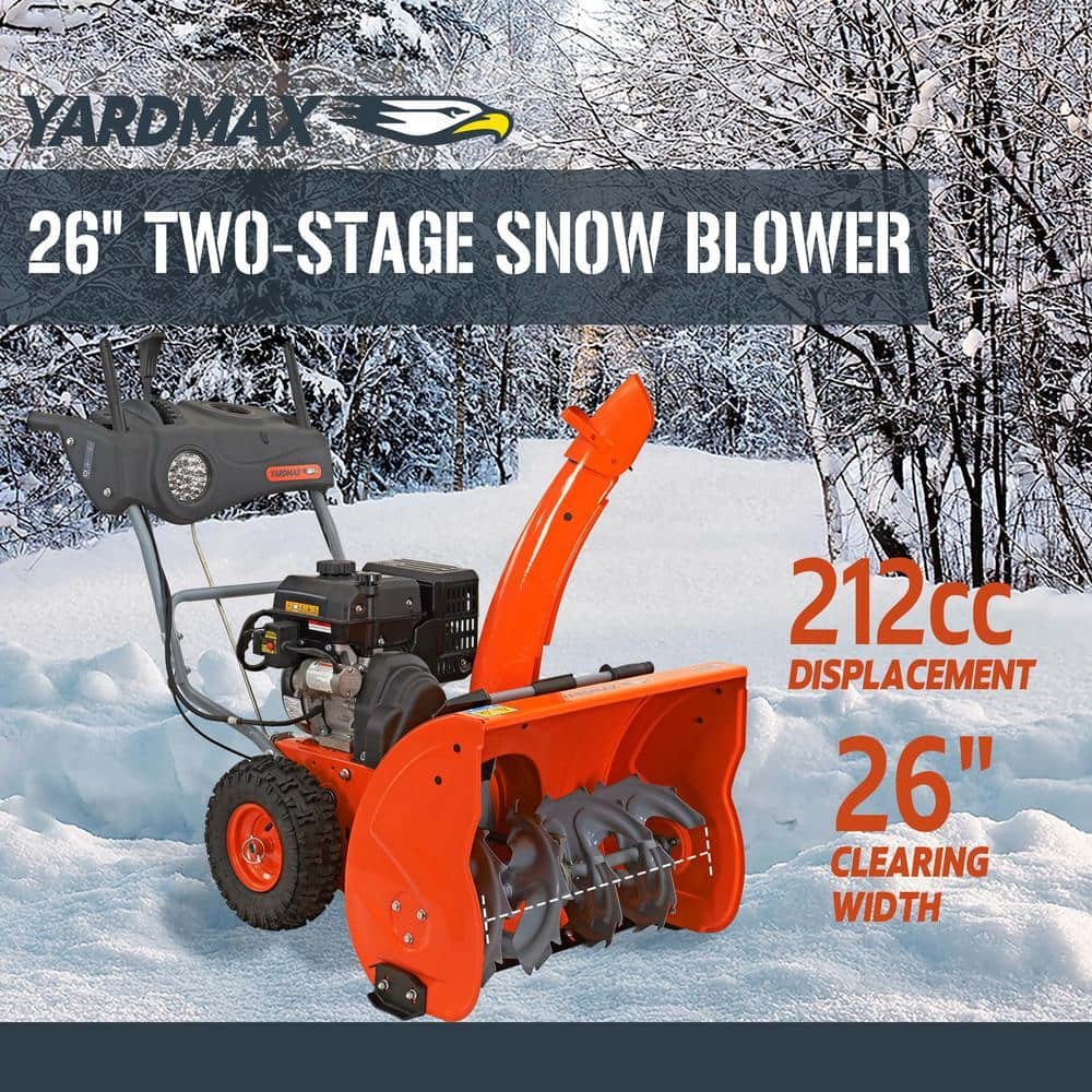 YARDMAX 26 in. 212 cc Two-stage Self-propelled Gas Snow Blower with Push-button Electric Start and Headlight YB6770