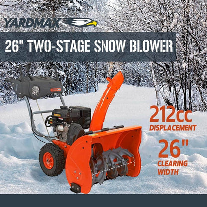YARDMAX 26 in. 212 cc Two-stage Self-propelled Gas Snow Blower with Push-button Electric Start and Headlight YB6770