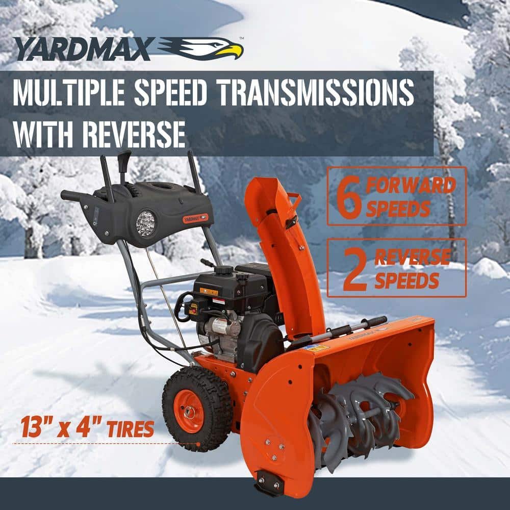 YARDMAX 26 in. 212 cc Two-stage Self-propelled Gas Snow Blower with Push-button Electric Start and Headlight YB6770